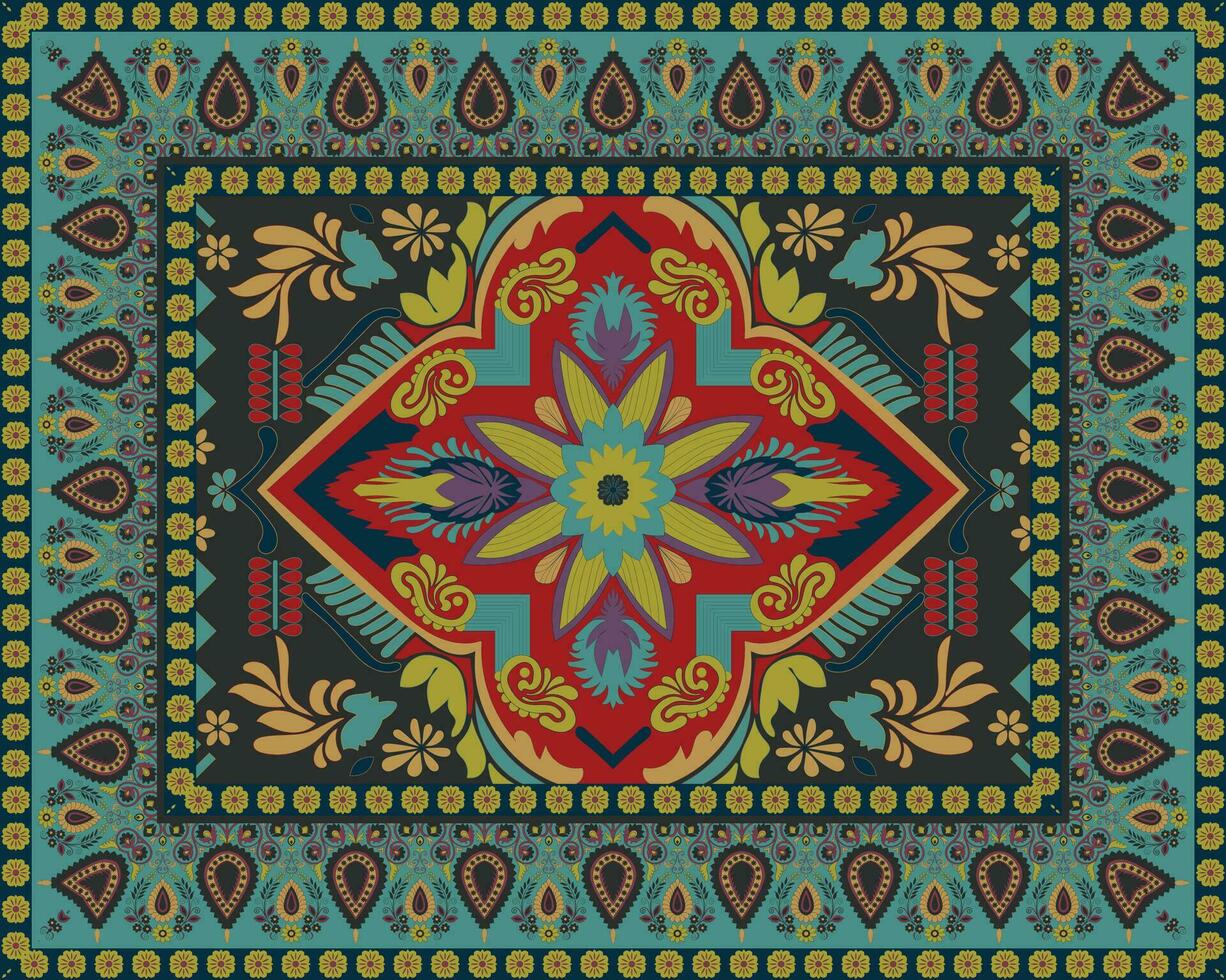 bunt Zier Vektor Design zum Teppich, Tapis, Yoga Matte. geometrisch ethnisch Clip Art. arabisch Zier Teppich mit dekorativ elements.persian Teppich,