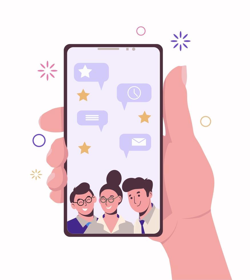 en smartphone med en lista över kontakter. chatta med vänner vektor