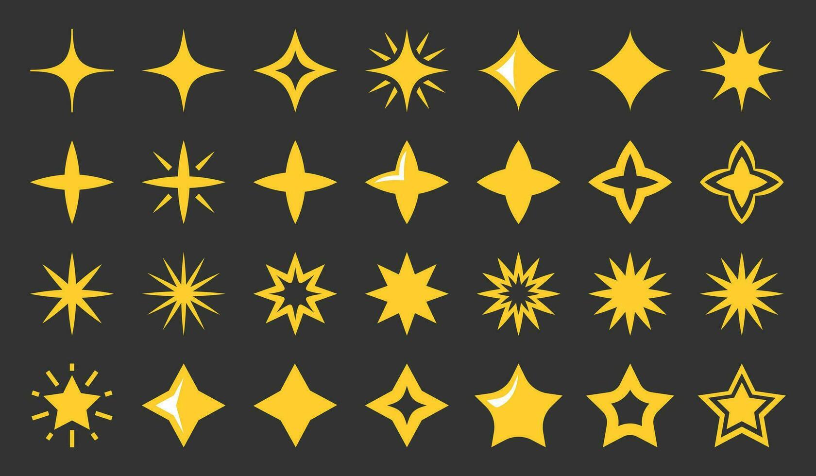 gul stjärnor och pärlar ikon uppsättning isolerat på mörk bakgrund. vektor