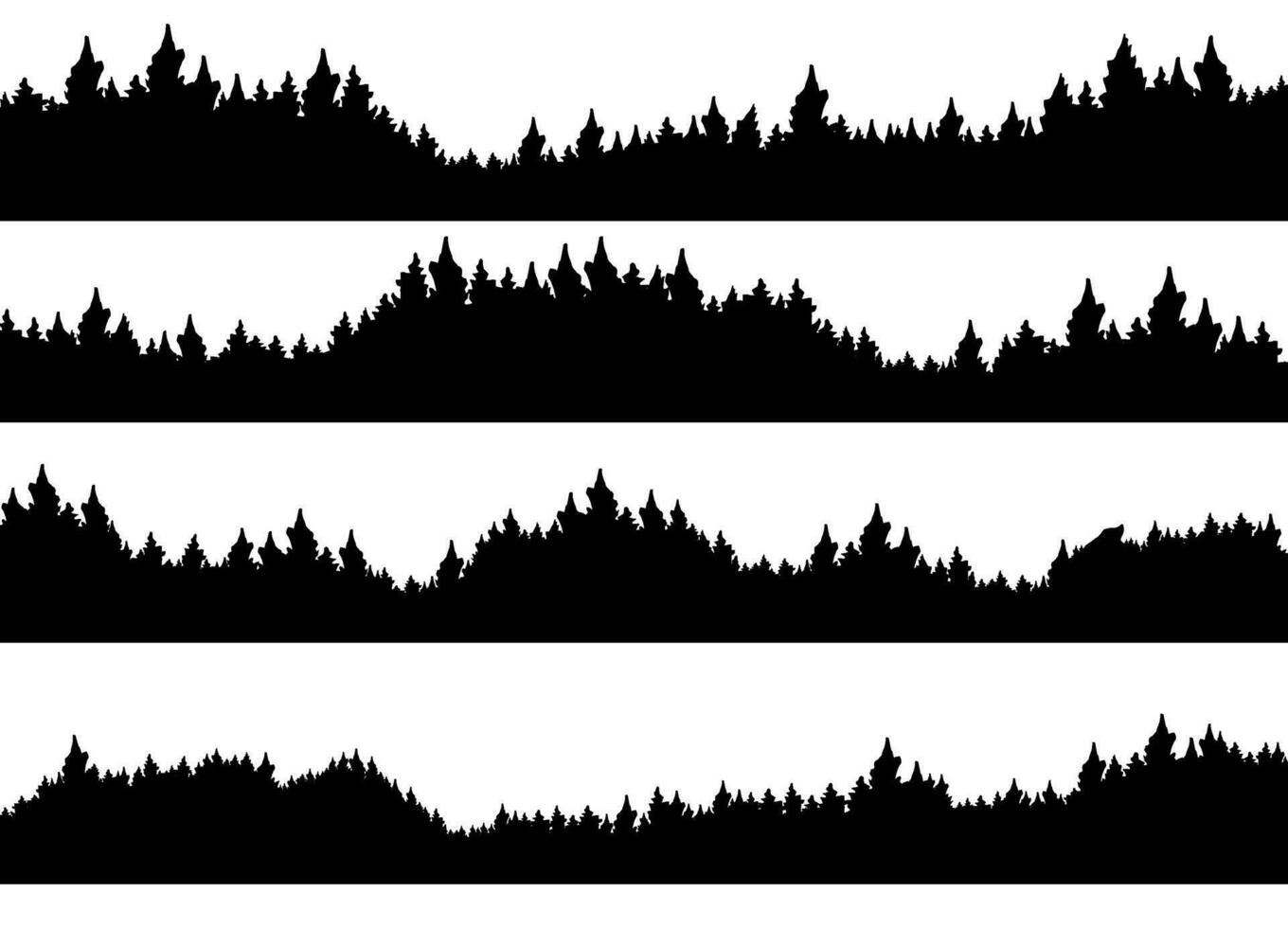 Wald Silhouette Hintergrund. Wald und Bäume Silhouette. Hand gezeichnet Kiefer Wald Silhouette. hoch immergrün Wald. vektor