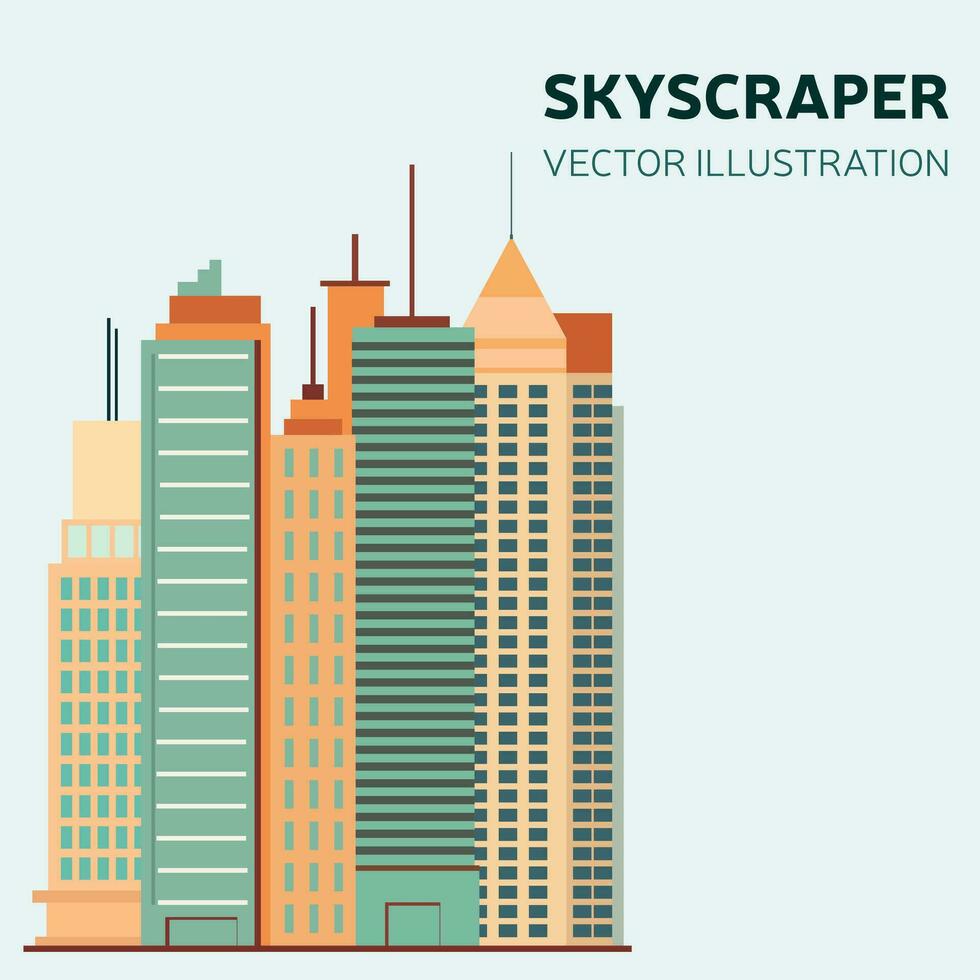 Wolkenkratzer Banner Konzept. Platz Post zum Geschäft mit Wolkenkratzer. Geschäft Gebäude Büro im eben Stil. Vektor Abbildung.