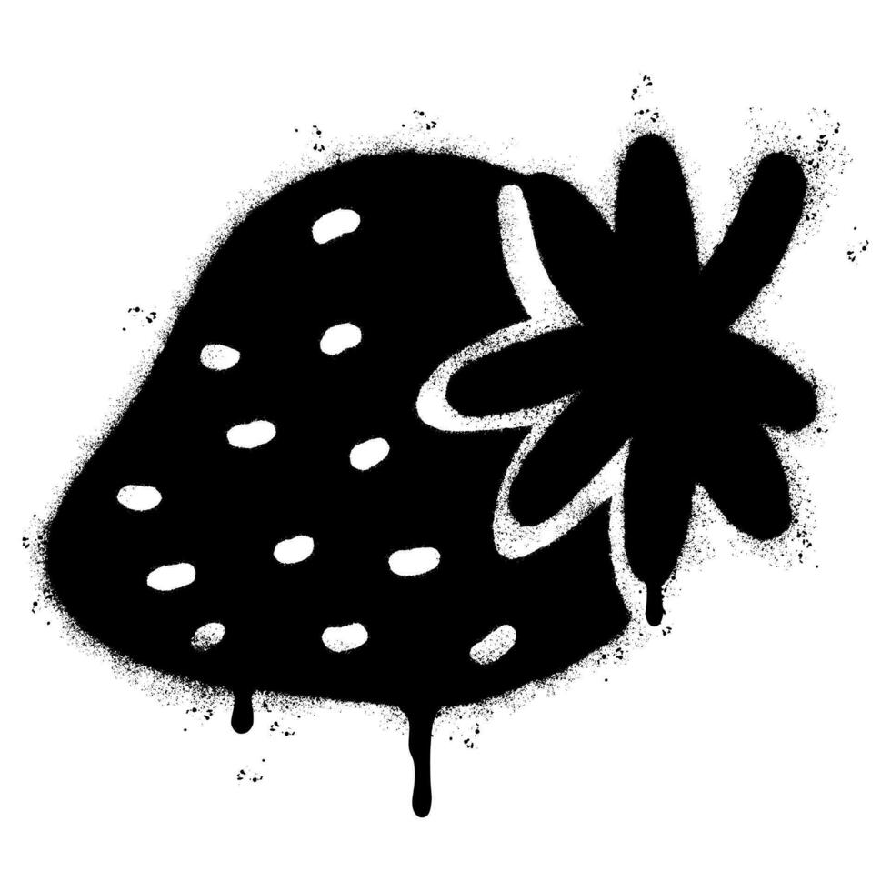 spray målad graffiti jordgubb ikon sprutas isolerat med en vit bakgrund. graffiti jordgubb symbol med över spray i svart över vit. vektor