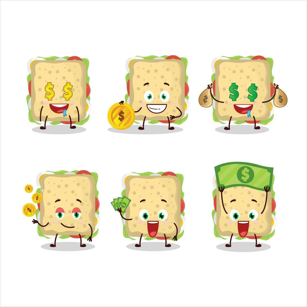 smörgås tecknad serie karaktär med söt uttryckssymbol föra pengar vektor