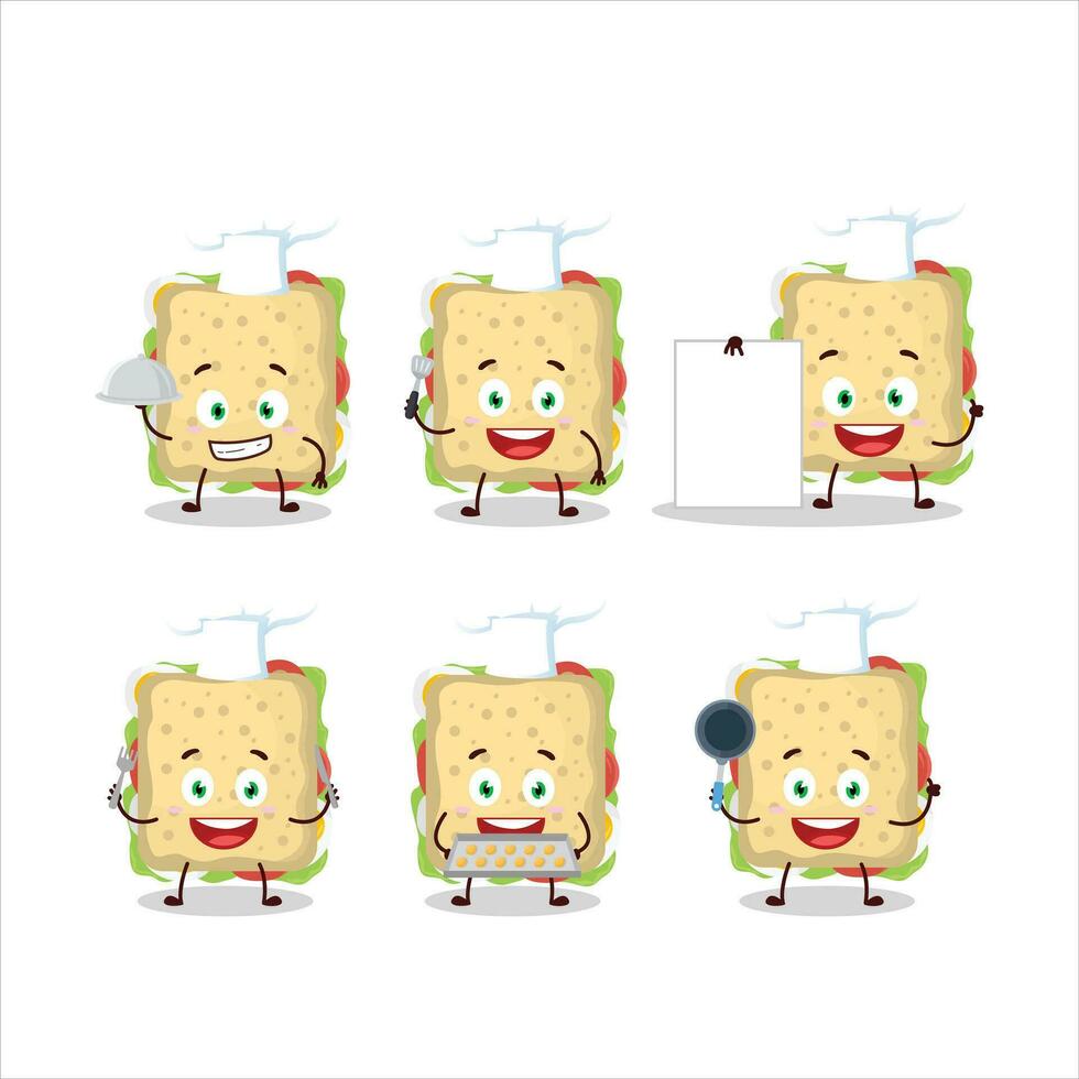 Karikatur Charakter von Sandwich mit verschiedene Koch Emoticons vektor