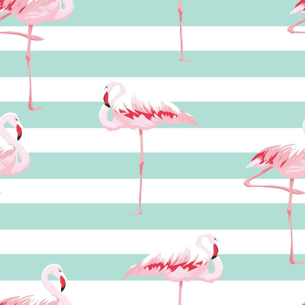 Flamingo nahtlos Muster mit Rosa Flamingos auf Weiß Streifen vektor