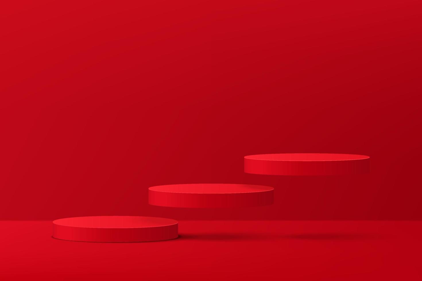 abstrakt 3d rött cylinderpall som flyter på luft med den röda väggplatsen vektor