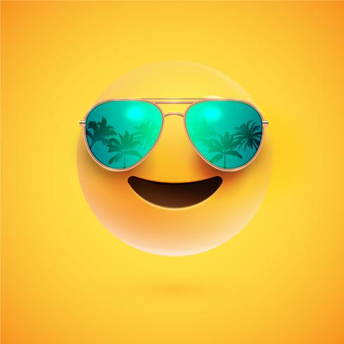 Hoch-ausführlicher smiley 3D mit Sonnenbrille auf einem bunten Hintergrund, Vektorillustration vektor