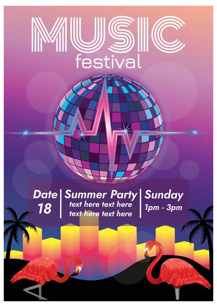Sunset Beach Party Disco House Musik Festival Poster für Party vektor