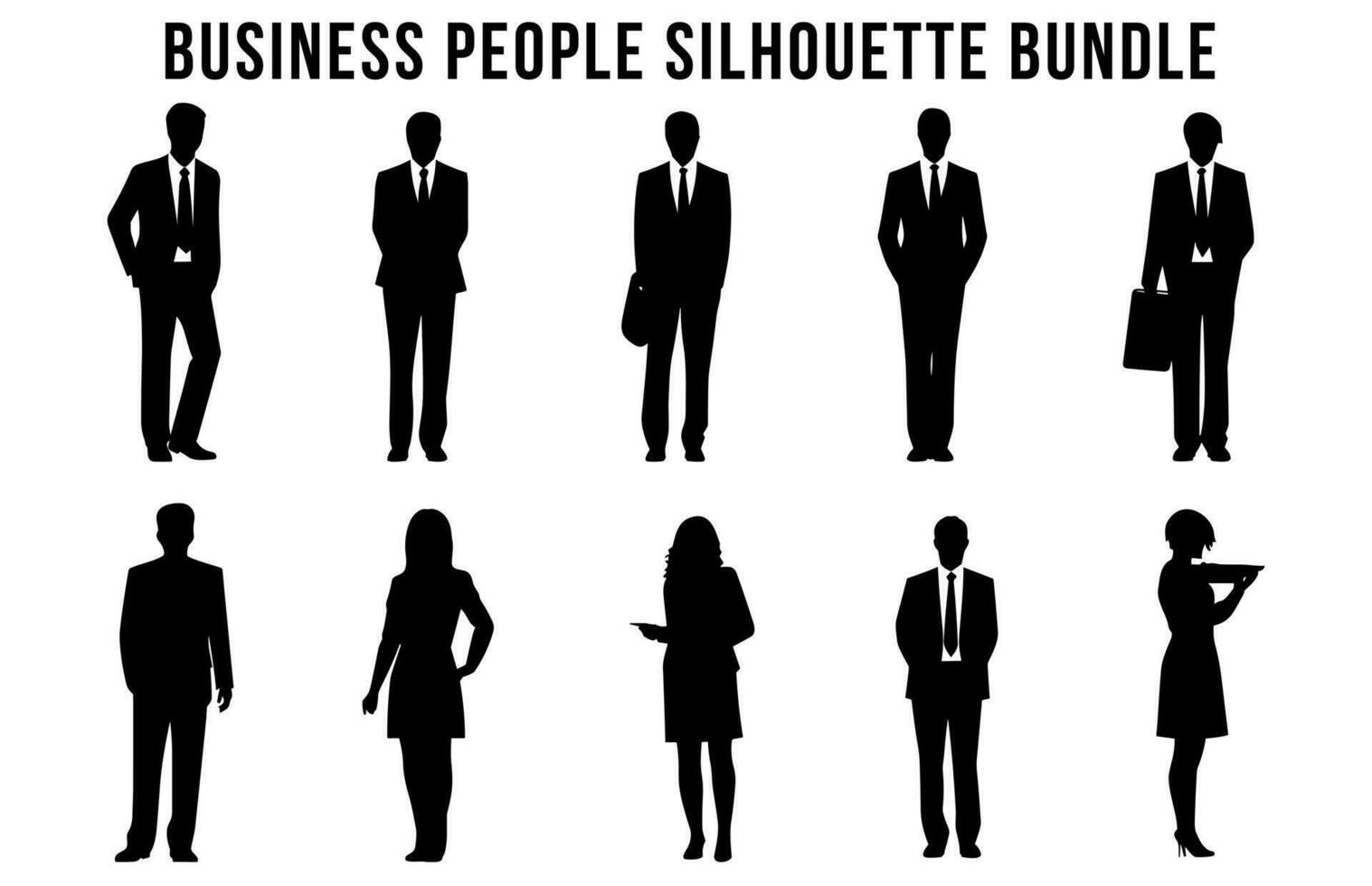 uppsättning av företag människor vektor silhuetter, företags- människor svart silhuett bunt