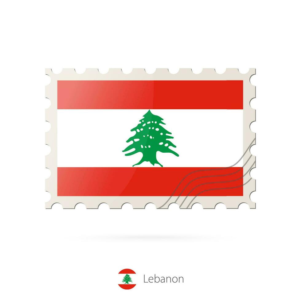 Porto Briefmarke mit das Bild von Libanon Flagge. vektor