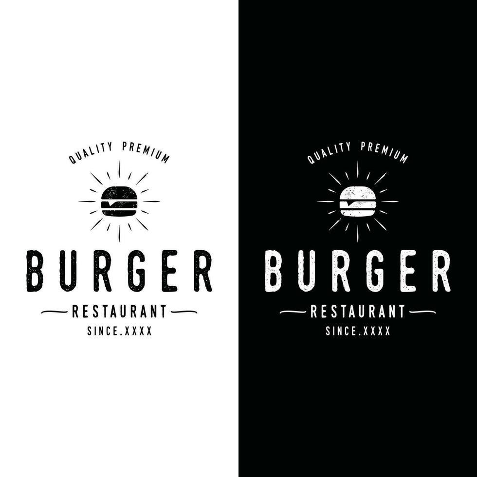 retro Jahrgang heiß Burger frisch und lecker Logo Design. Logo zum Restaurant, Geschäft, Etikett, Abzeichen und Emblem. vektor