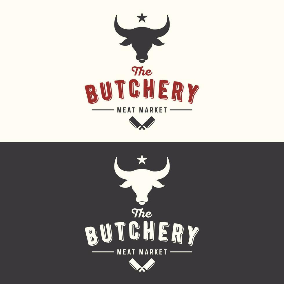årgång slaktare mall logotyp med kniv, färsk nötkött. logotyp för företag, slaktare affär, restaurang, bricka och märka. vektor