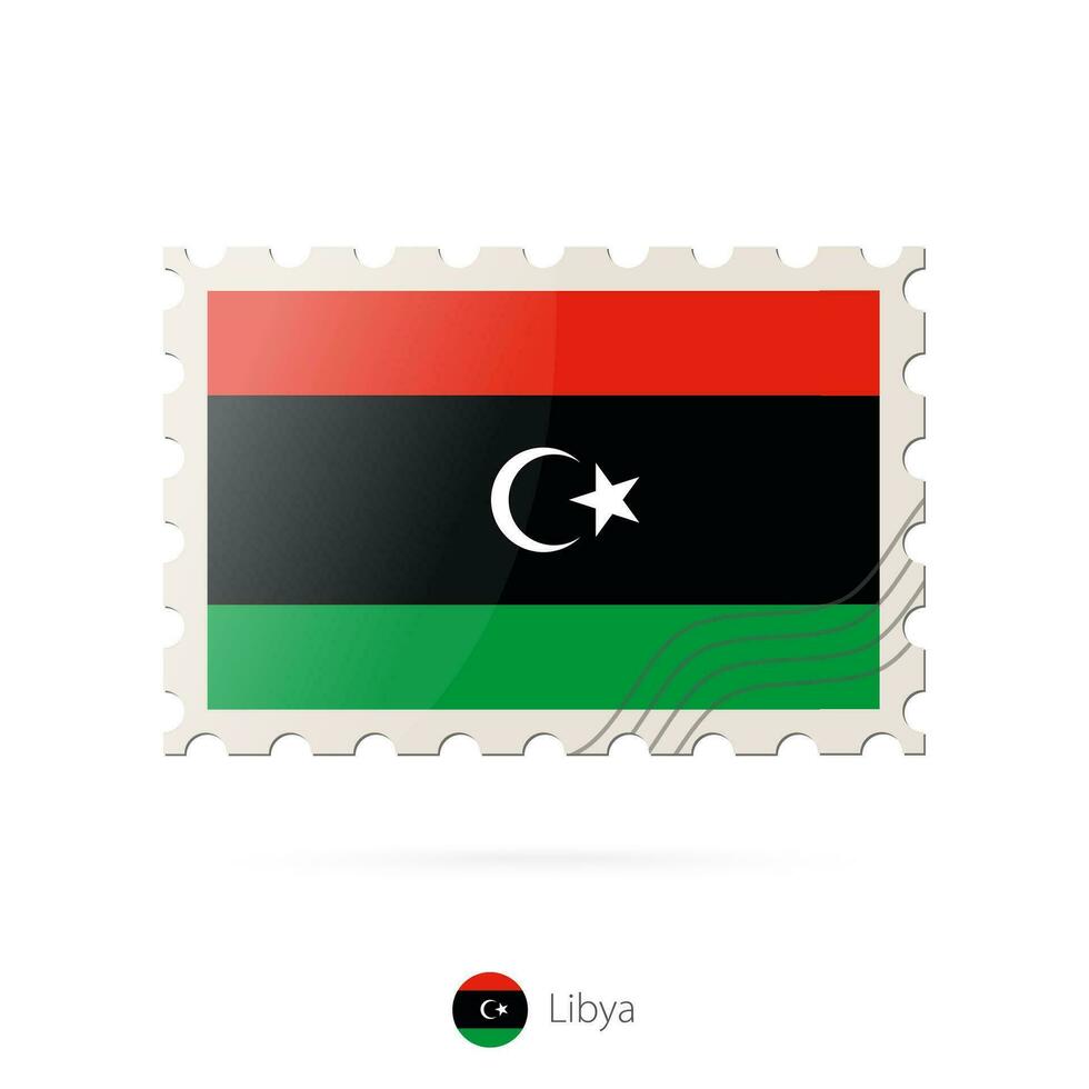 Porto Briefmarke mit das Bild von Libyen Flagge. vektor
