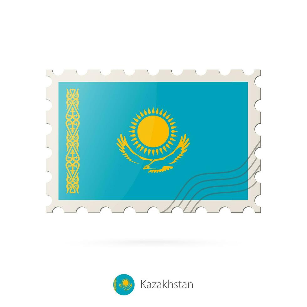 Porto Briefmarke mit das Bild von Kasachstan Flagge. vektor