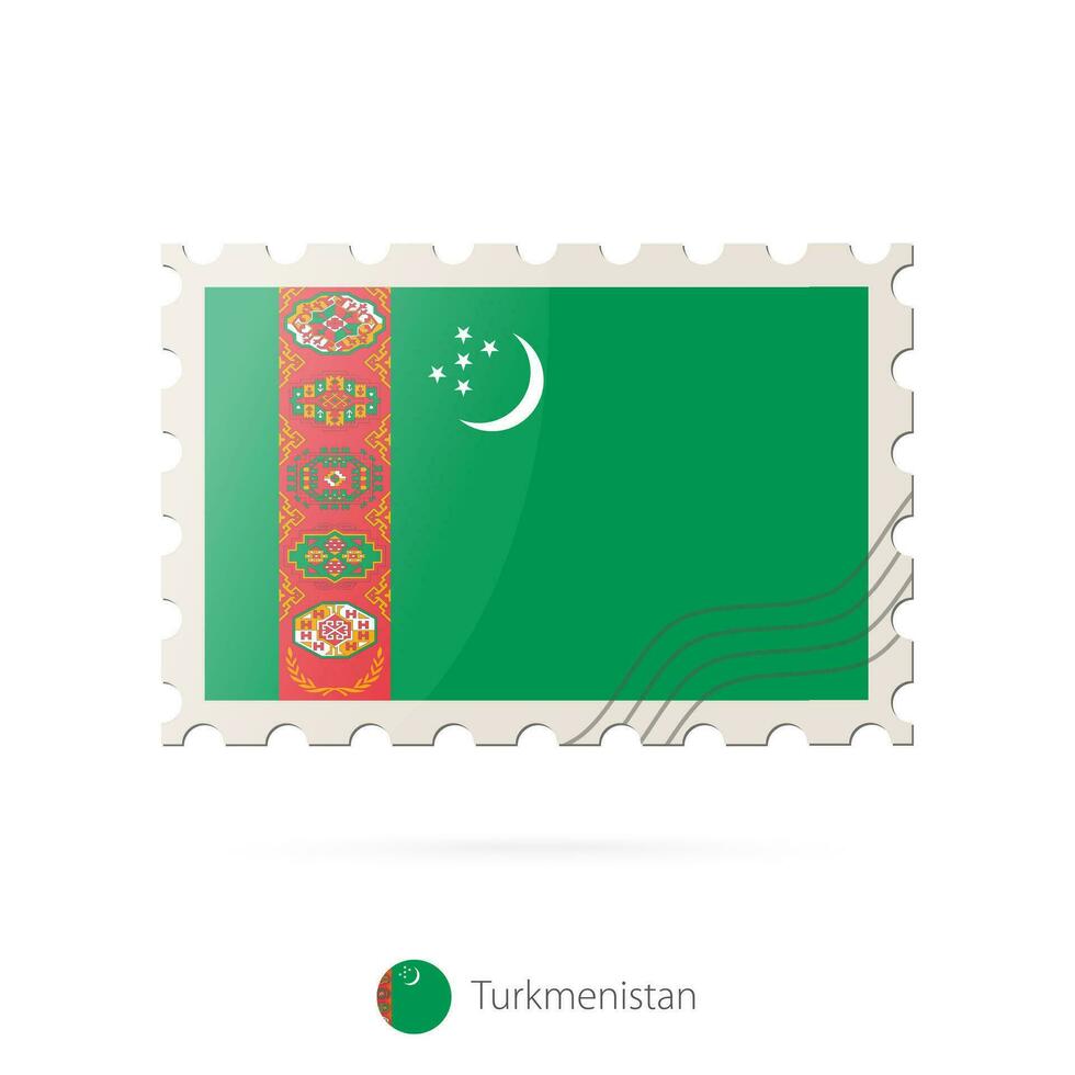 Porto Briefmarke mit das Bild von Turkmenistan Flagge. vektor