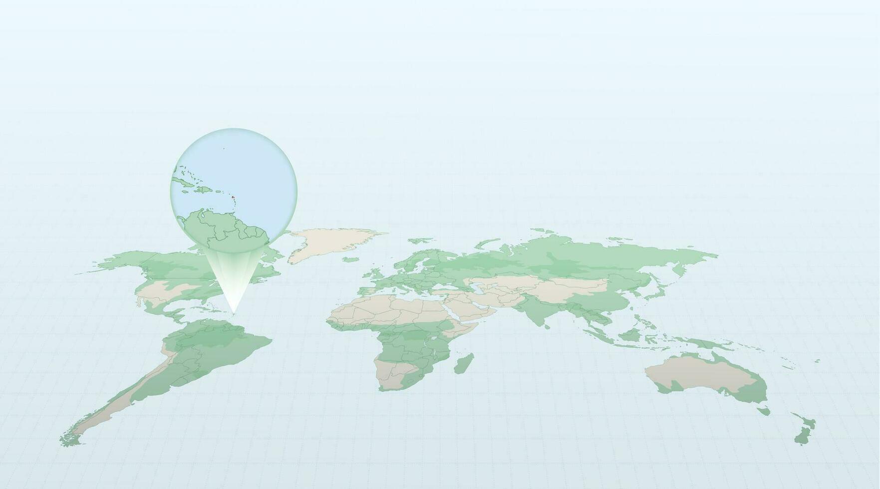 Welt Karte im Perspektive zeigen das Ort von das Land Antigua und Barbuda mit detailliert Karte mit Flagge von Antigua und Barbuda. vektor