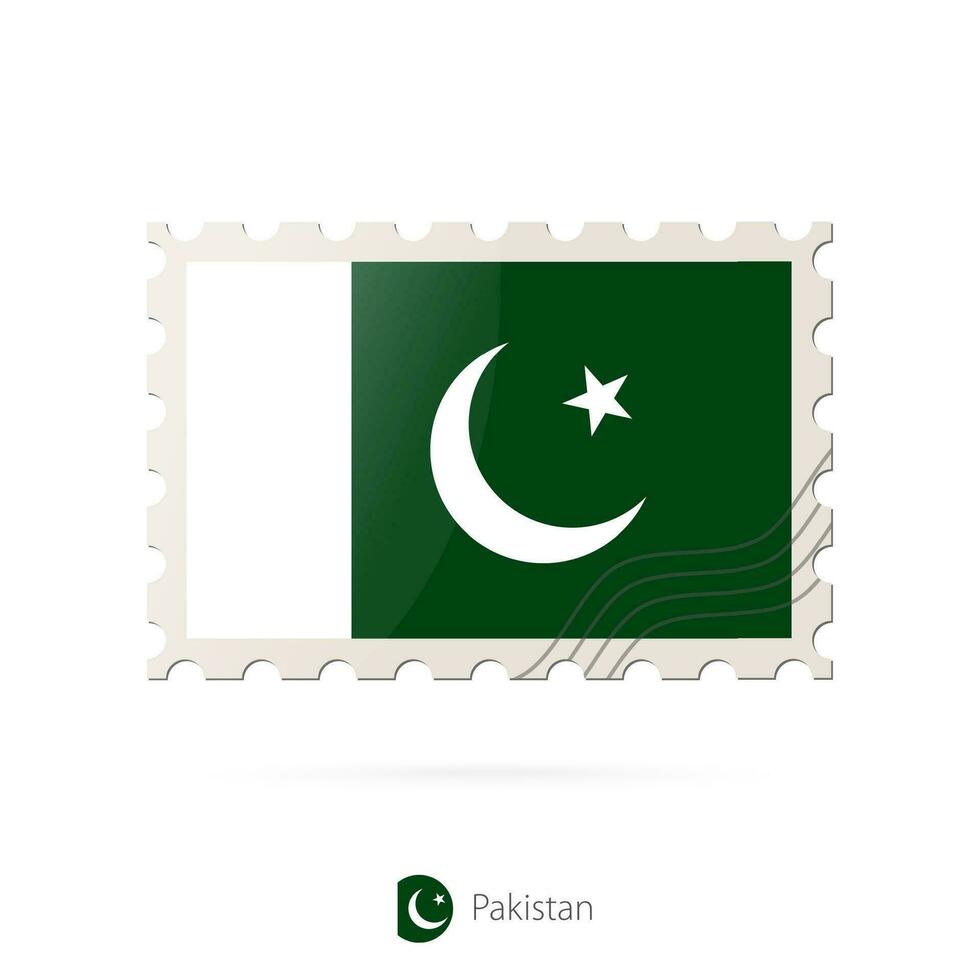Porto Briefmarke mit das Bild von Pakistan Flagge. vektor