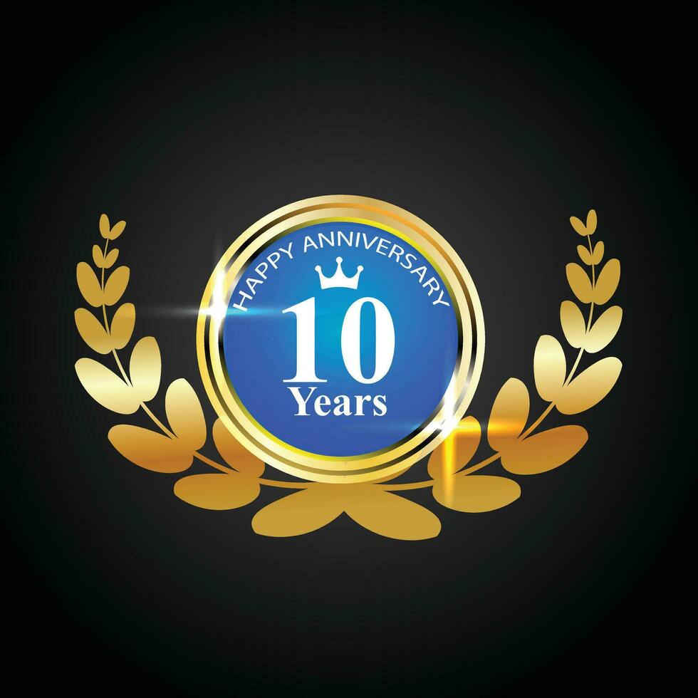 Vektor 10 .. Jahrestag Feier Logo golden Schild Lorbeer Kranz und Abzeichen Sammlung