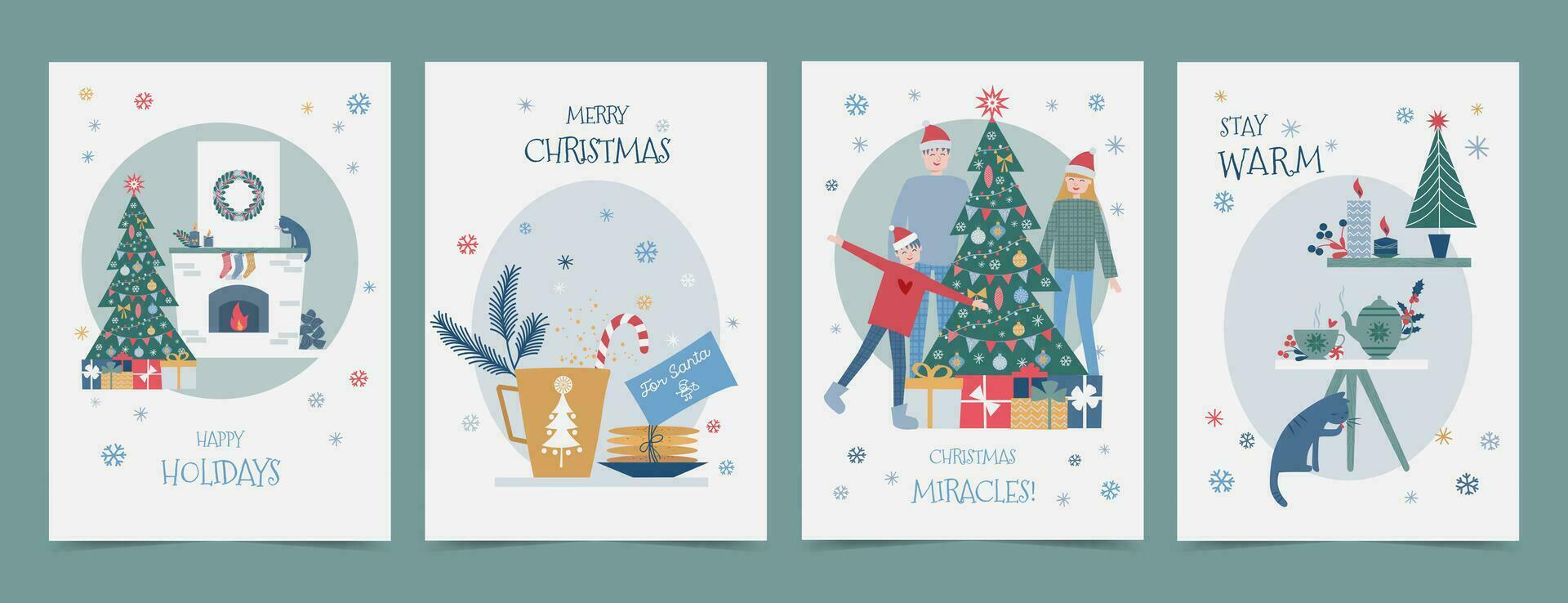 einstellen von Weihnachten Illustrationen. Design zum Poster, Karte, Abdeckung, Flyer vektor