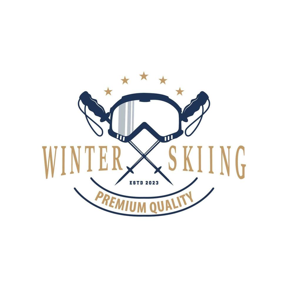 åka skidor sport logotyp, vinter- snö sporter design retro årgång vektor illustration
