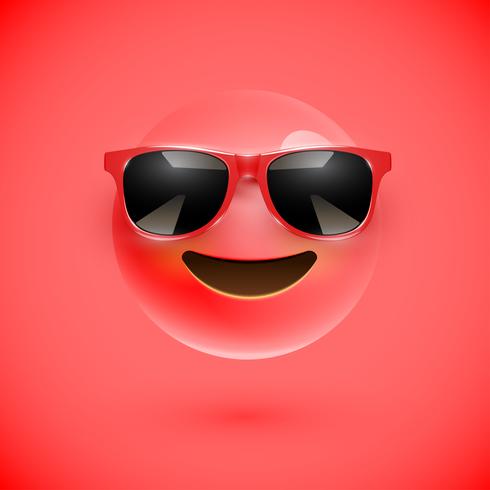 Hoch-ausführlicher smiley 3D mit Sonnenbrille auf einem bunten Hintergrund, Vektorillustration vektor