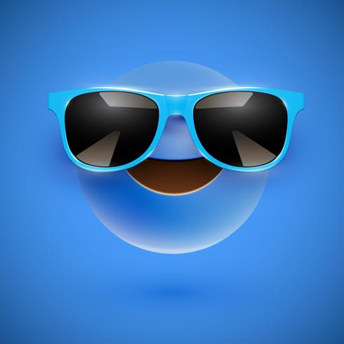 Hög detaljerad 3D smiley med solglasögon på en färgstark bakgrund, vektor illustration
