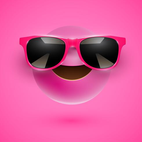 Hoch-ausführlicher smiley 3D mit Sonnenbrille auf einem bunten Hintergrund, Vektorillustration vektor