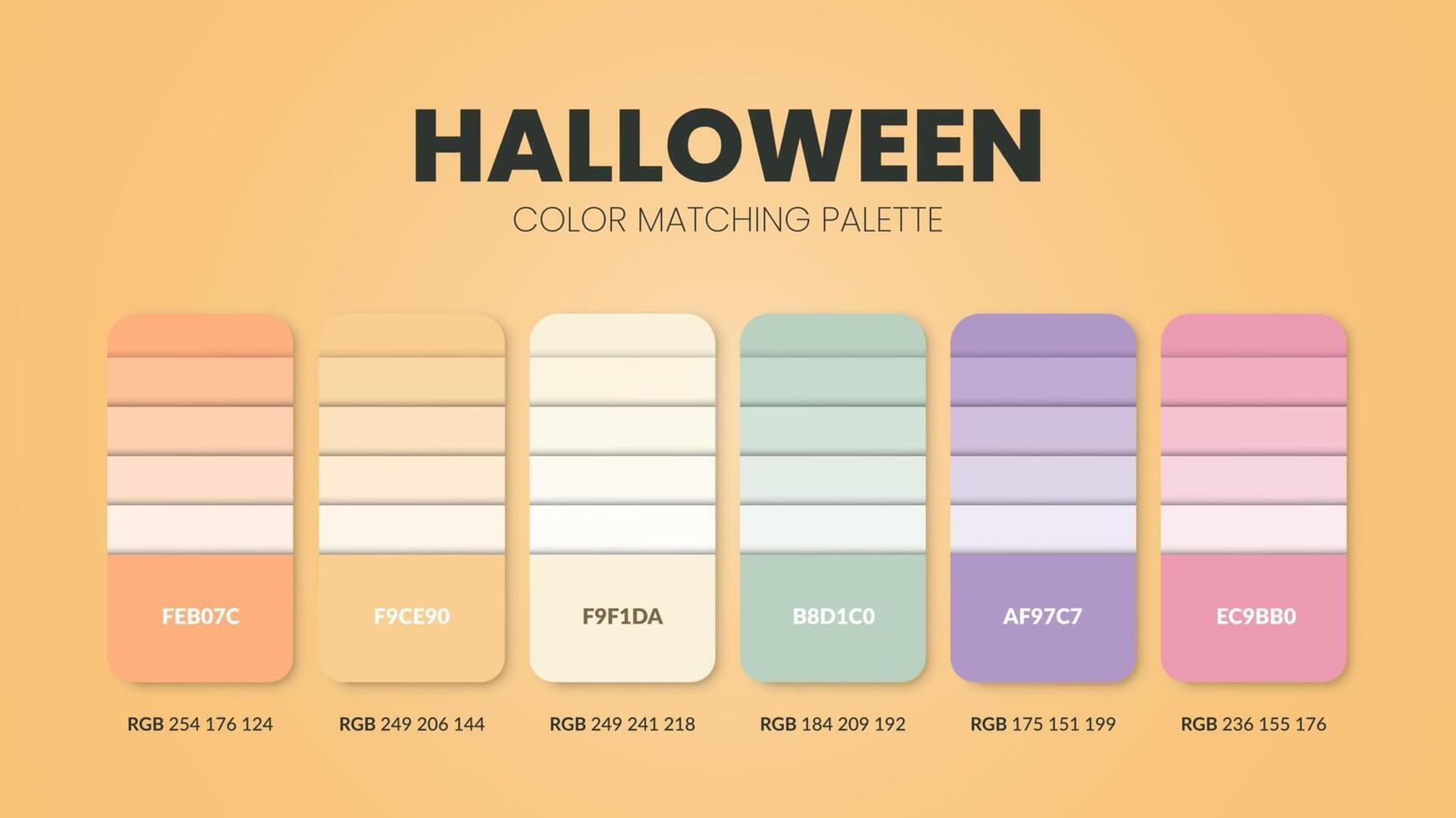 halloween tema Färg paletter eller Färg system är trender kombinationer och palett guider detta år, en tabell Färg nyanser i rgb eller hex. en Färg swatch för en vår mode, Hem, eller interiör design vektor