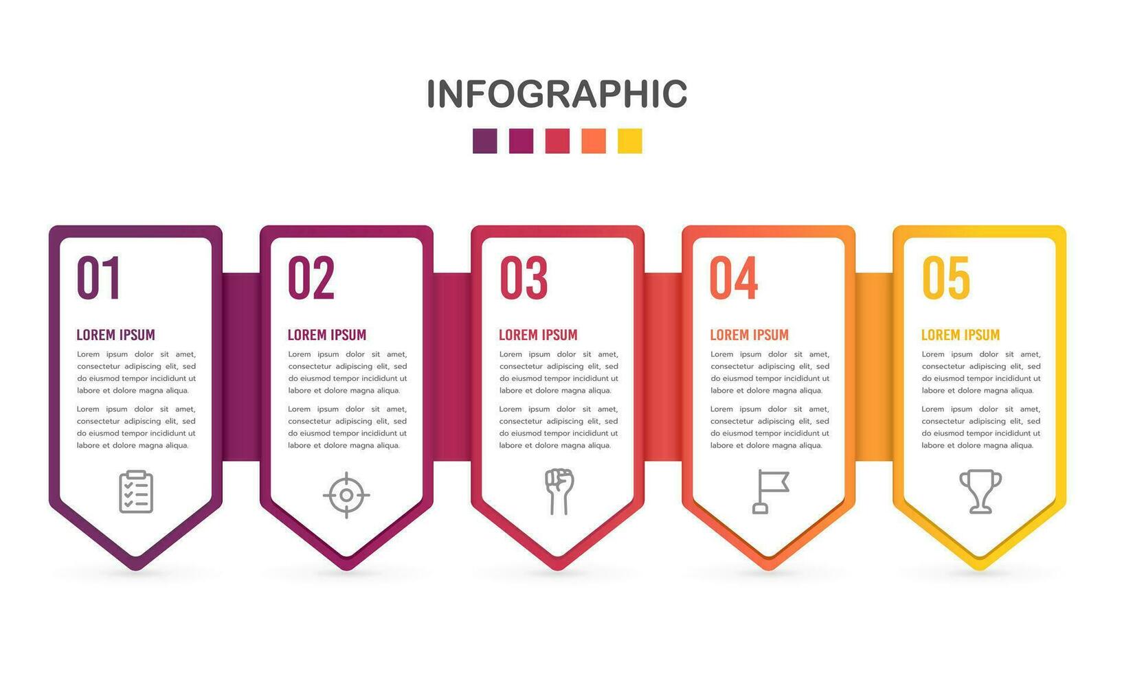 5 Prozess Infografik Etiketten Design Vorlage mit Symbole zum Geschäft. Vektor Illustration.