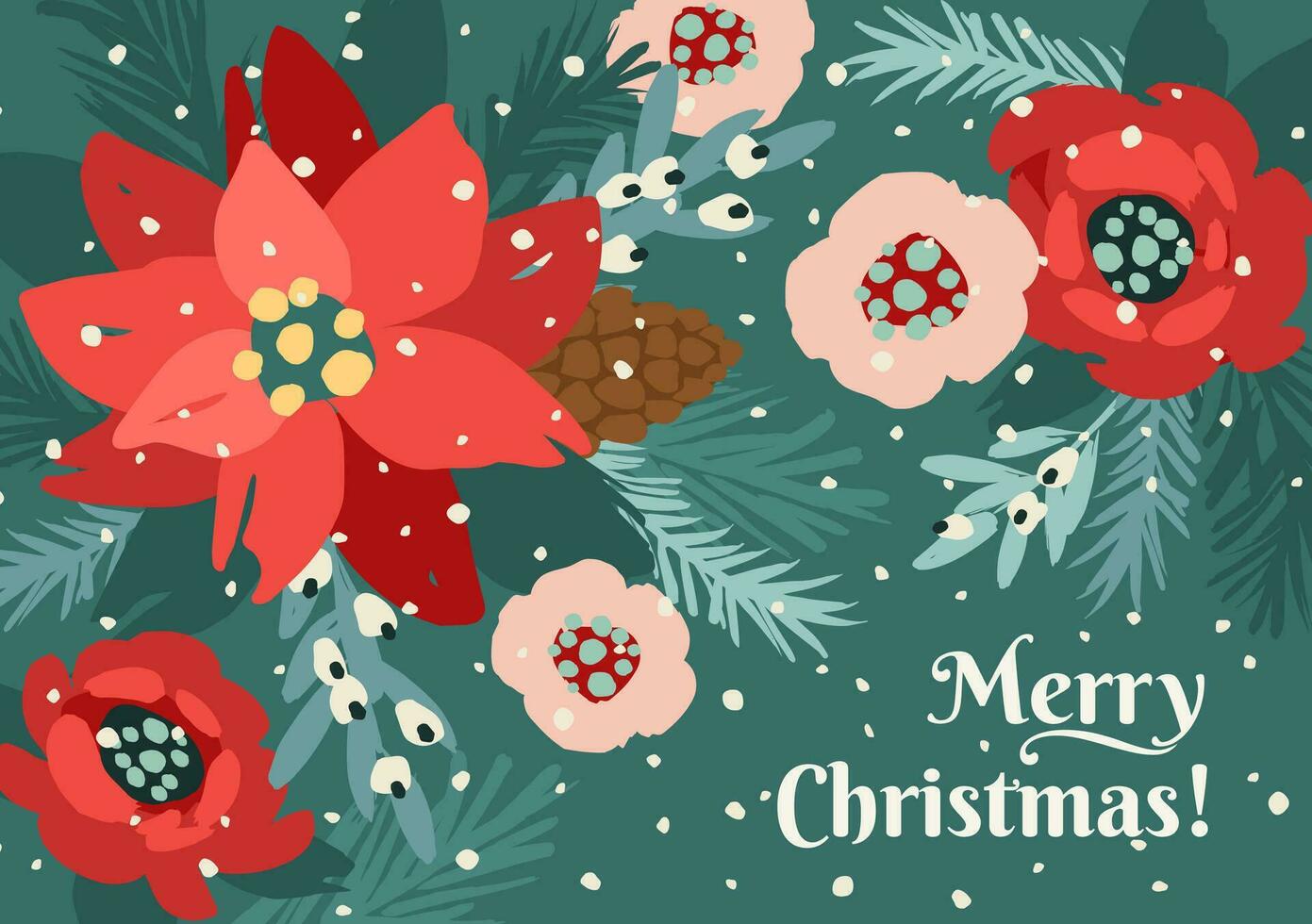 Weihnachten und glücklich Neu Jahr Karte mit Weiß Weihnachten Baum und Blumen. modisch retro Stil. Vektor Design Vorlage.