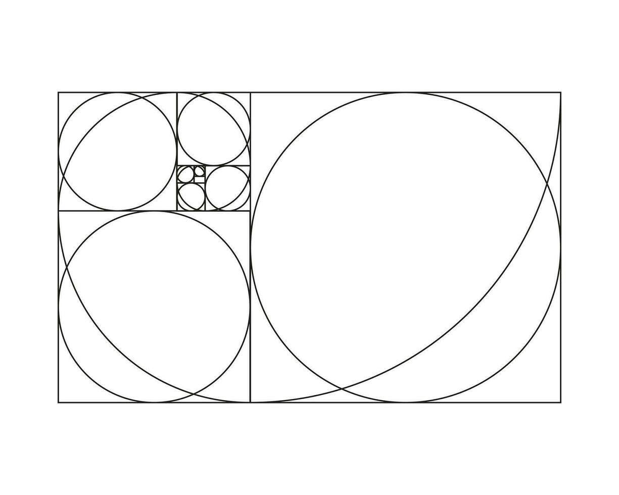 gyllene förhållande mall. metod gyllene sektion. Fibonacci array, tal. gyllene proportioner. vektor illustration.