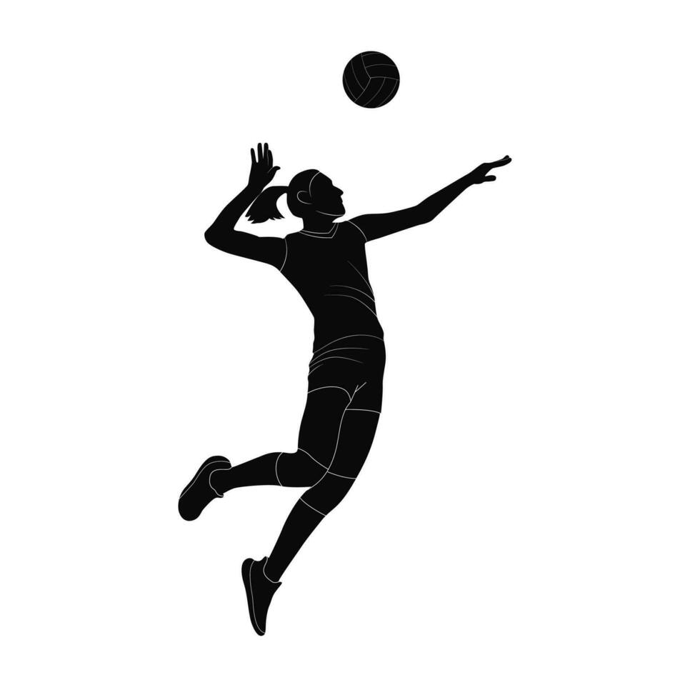kvinna volleyboll silhuetter, kvinna med volleyboll vektor