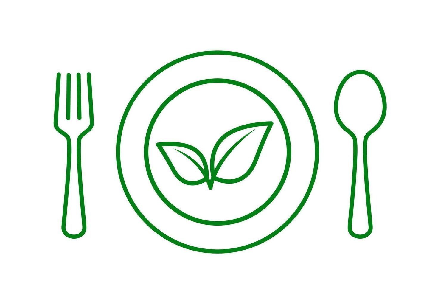 Vegetarier. Vegetarier Zeichen mit Blatt, Gabel, Messer und Platte. bio, organisch und gesund Essen vektor