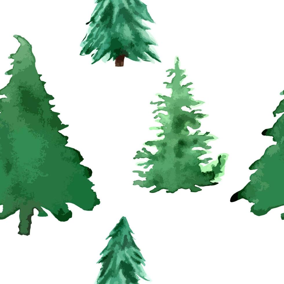 vektor minimalistisk vattenfärg hand dragen sömlös mönster med jul gran träd på vit bakgrund. ny år Semester dekoration illustration.