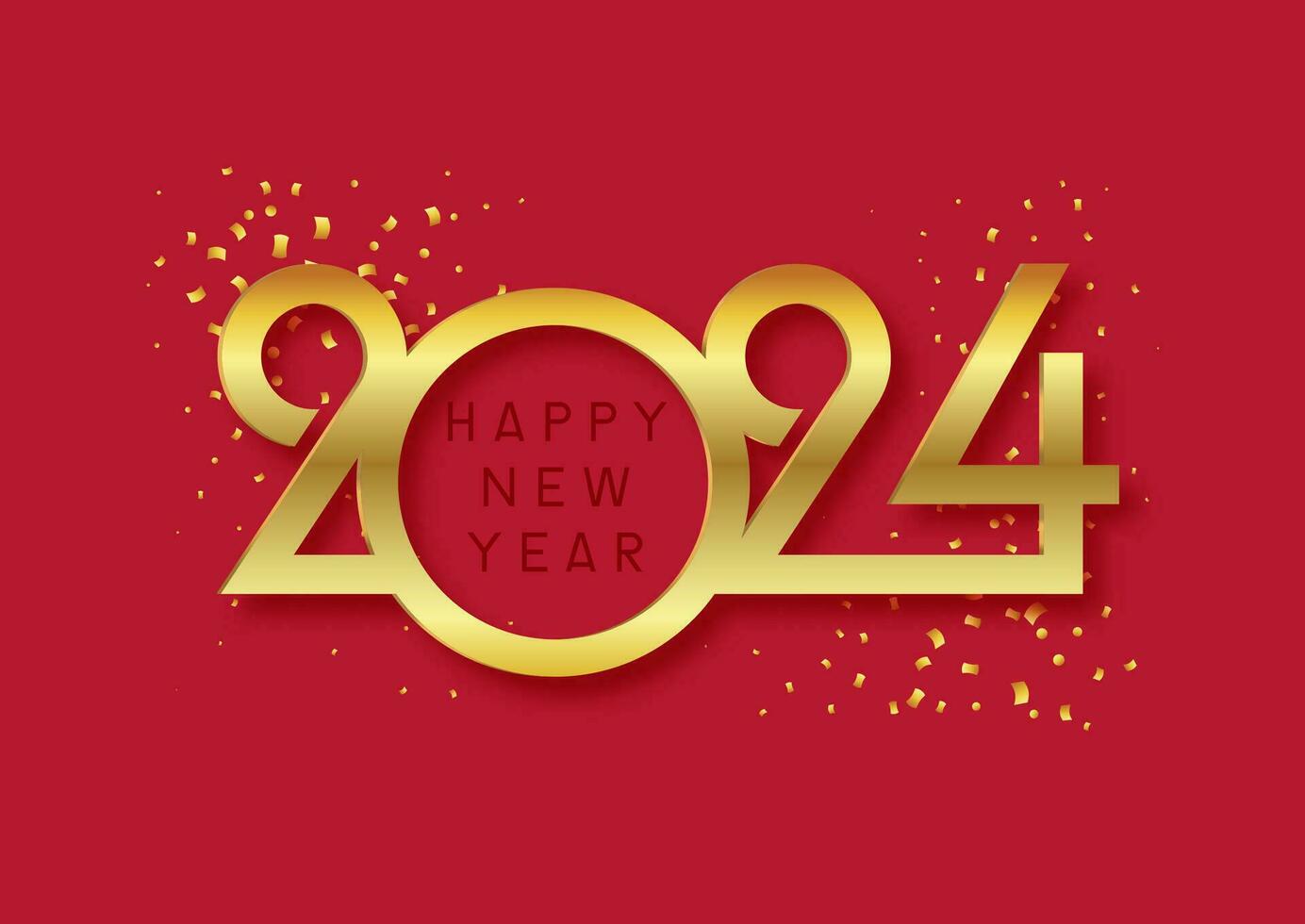 röd och guld Lycklig ny år bakgrund med konfetti vektor