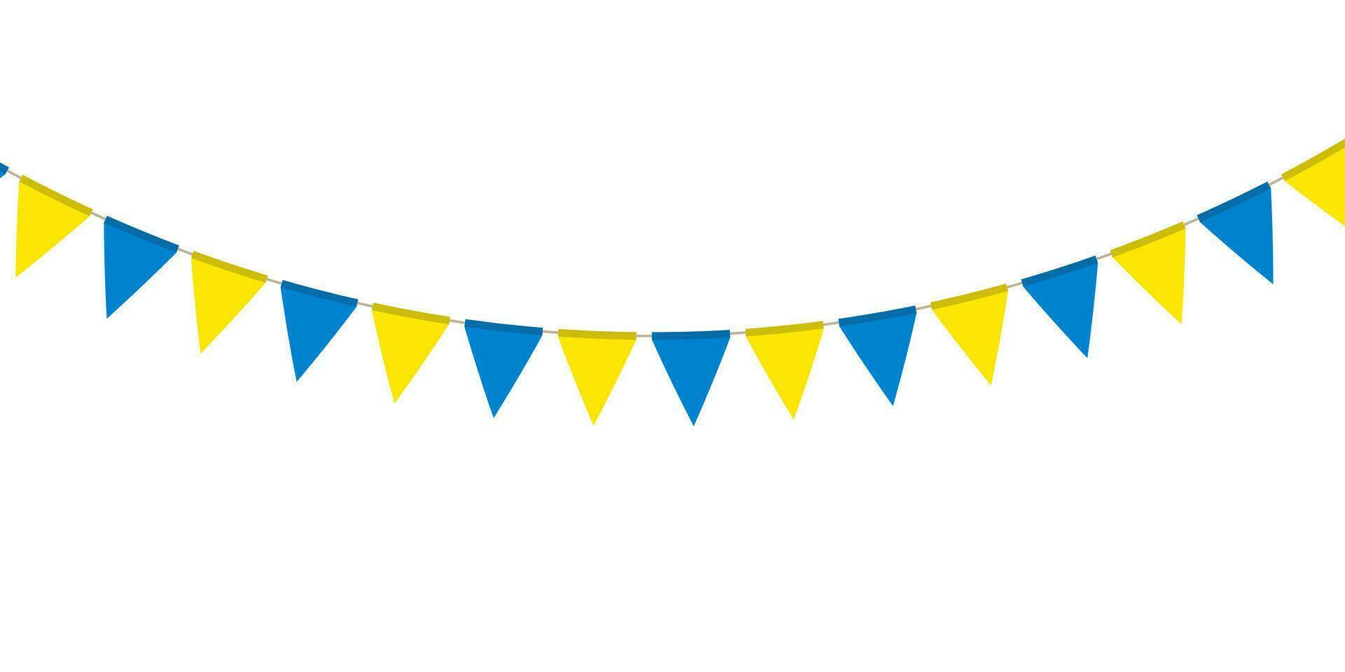 blå och gul flagga krans. triangel vimplar kedja. fest vimplar, fönster eller vägg dekoration dekoration. firande flaggor för dekor vektor