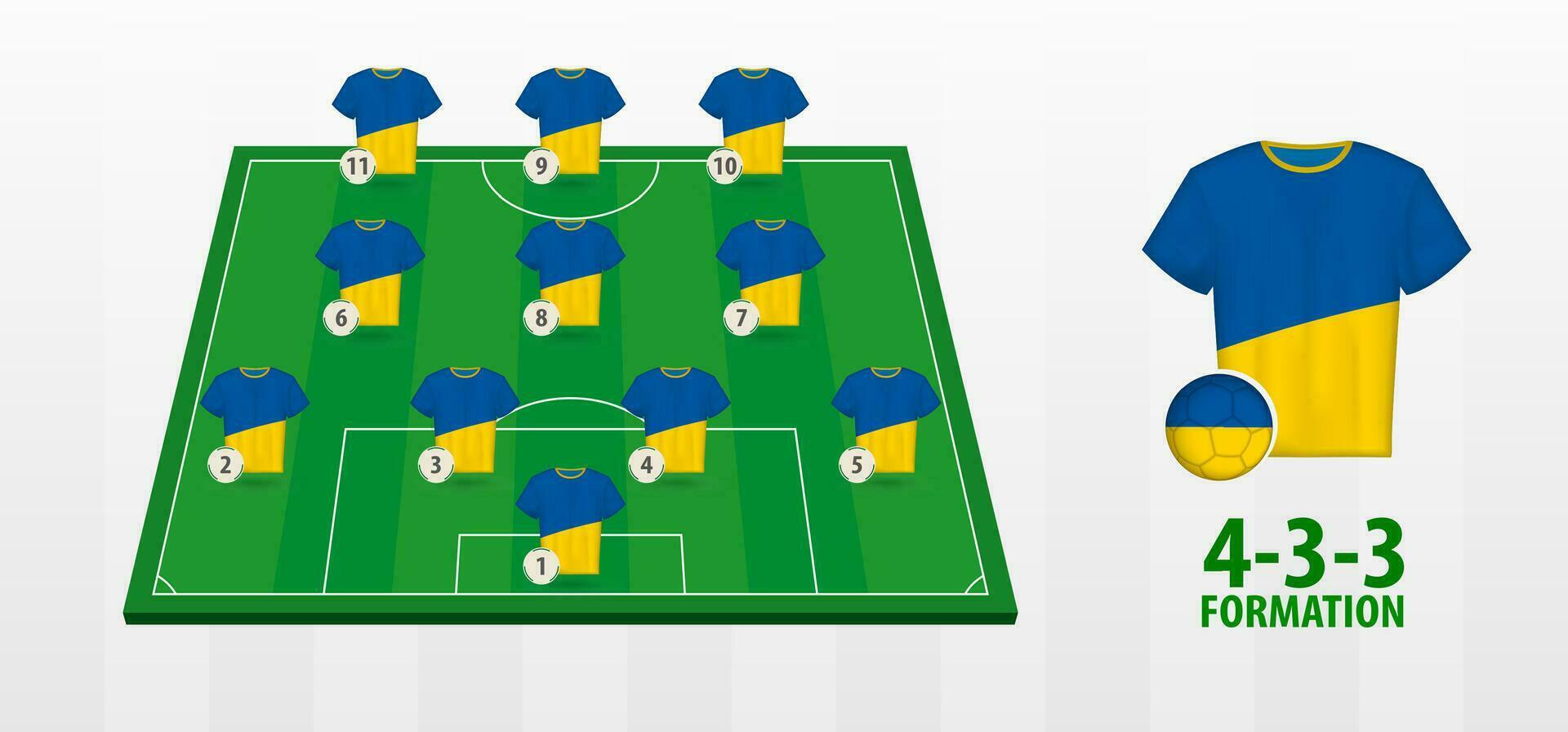 Ukraine National Fußball Mannschaft Formation auf Fußball Feld. vektor