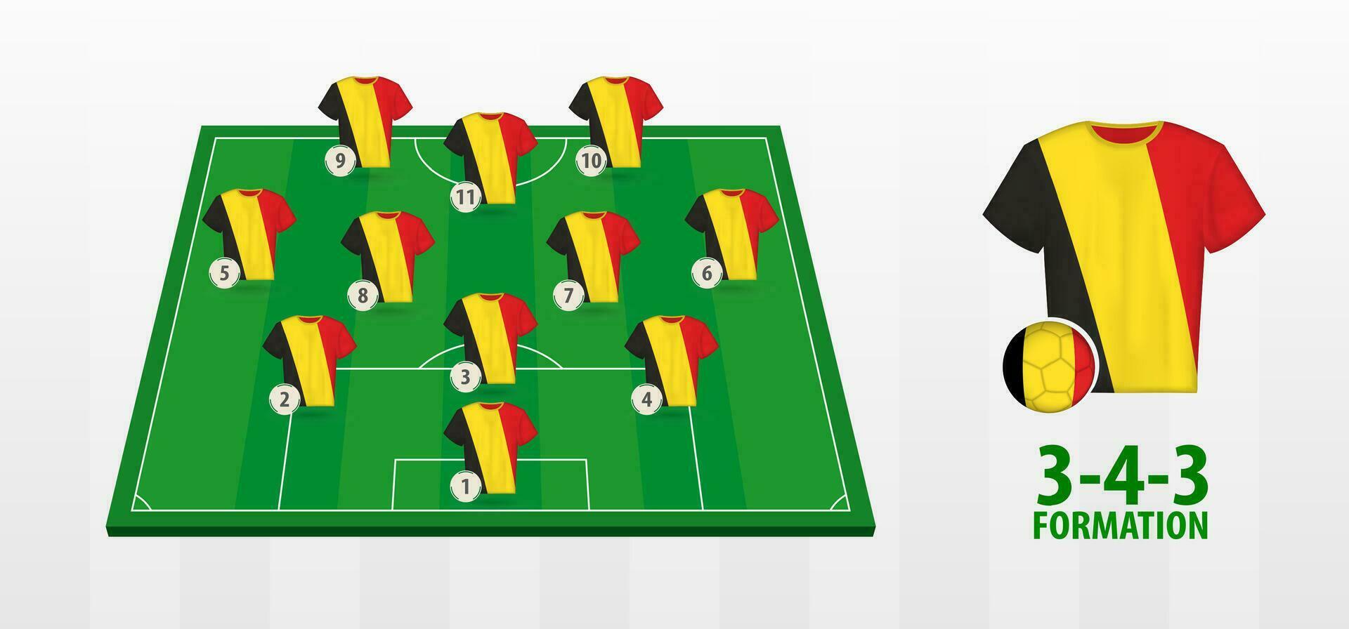Belgien National Fußball Mannschaft Formation auf Fußball Feld. vektor