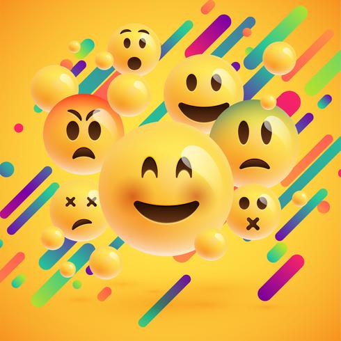 Gelbe Emoticons mit abstraktem Hintergrund, Vektorillustration vektor