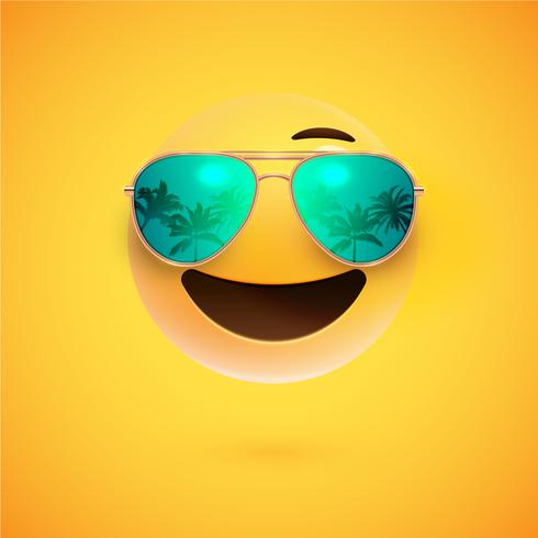 Hoch-ausführlicher smiley 3D mit Sonnenbrille auf einem bunten Hintergrund, Vektorillustration vektor