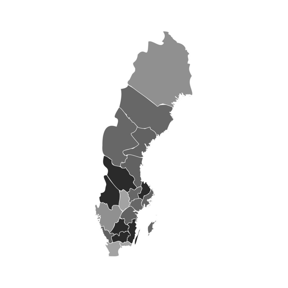 grau geteilte karte von schweden vektor