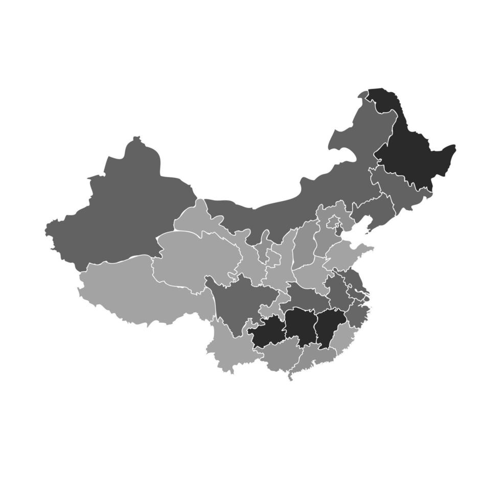 graue geteilte karte von china vektor