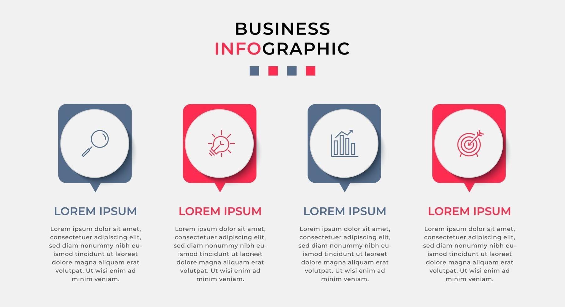 Infografik-Designvorlage mit Symbolen und 4 Optionen oder Schritten vektor