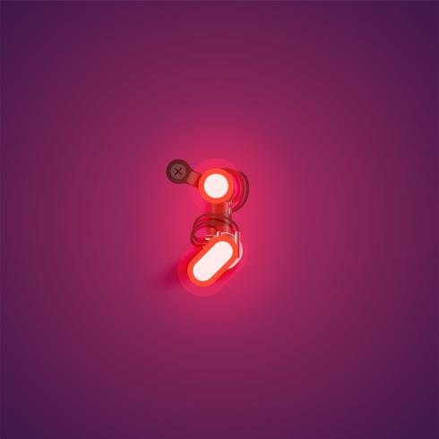 Röd realistisk neon karaktär med trådar och konsol från en fontset, vektor illustration