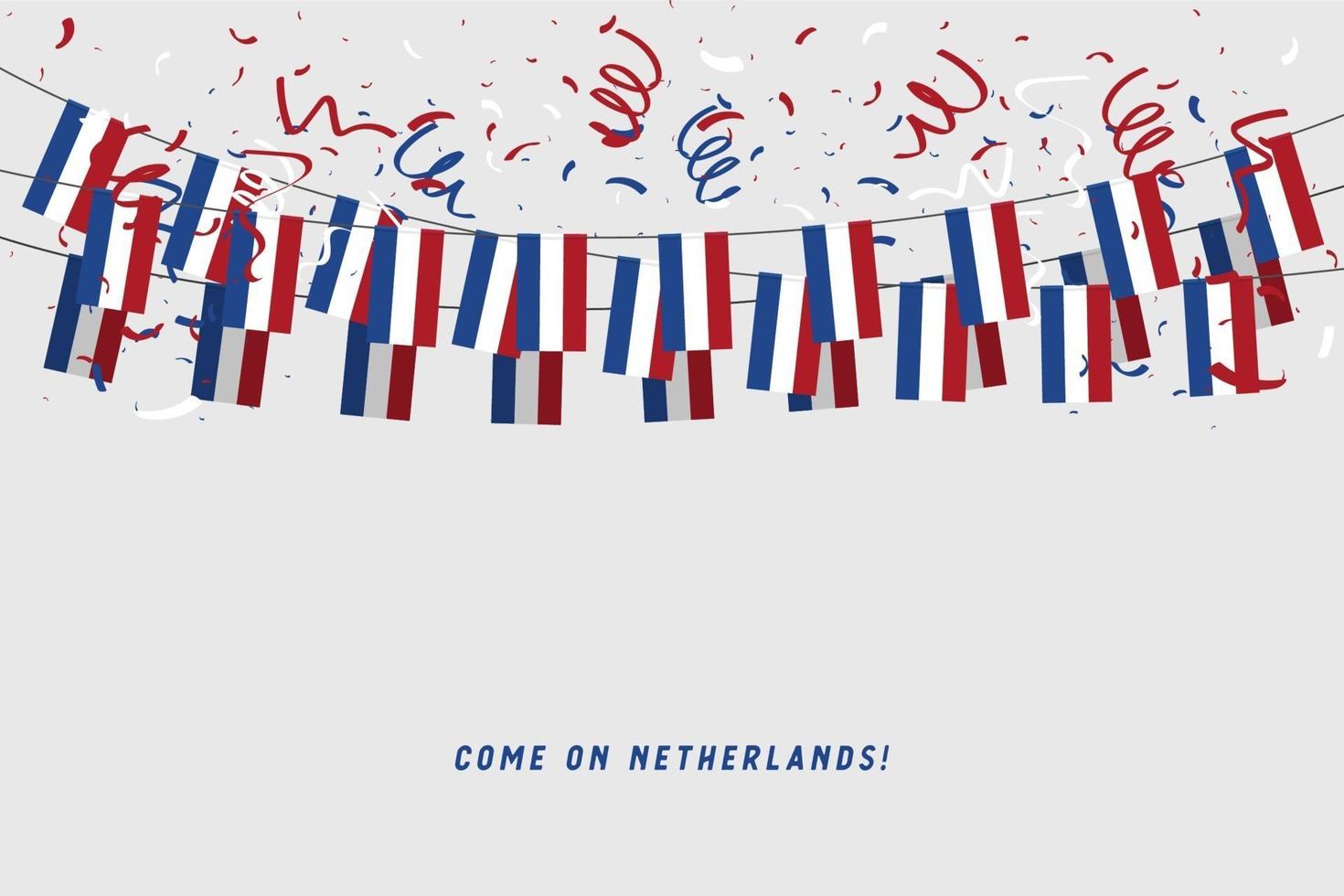 Niederlande Girlande Flagge mit Konfetti auf grauem Hintergrund. vektor