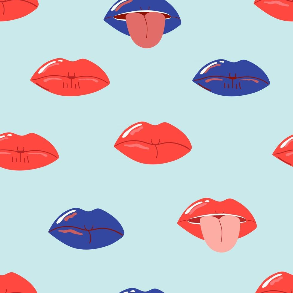 sömlösa mönster av kvinnans röda och blå läppar. vektor