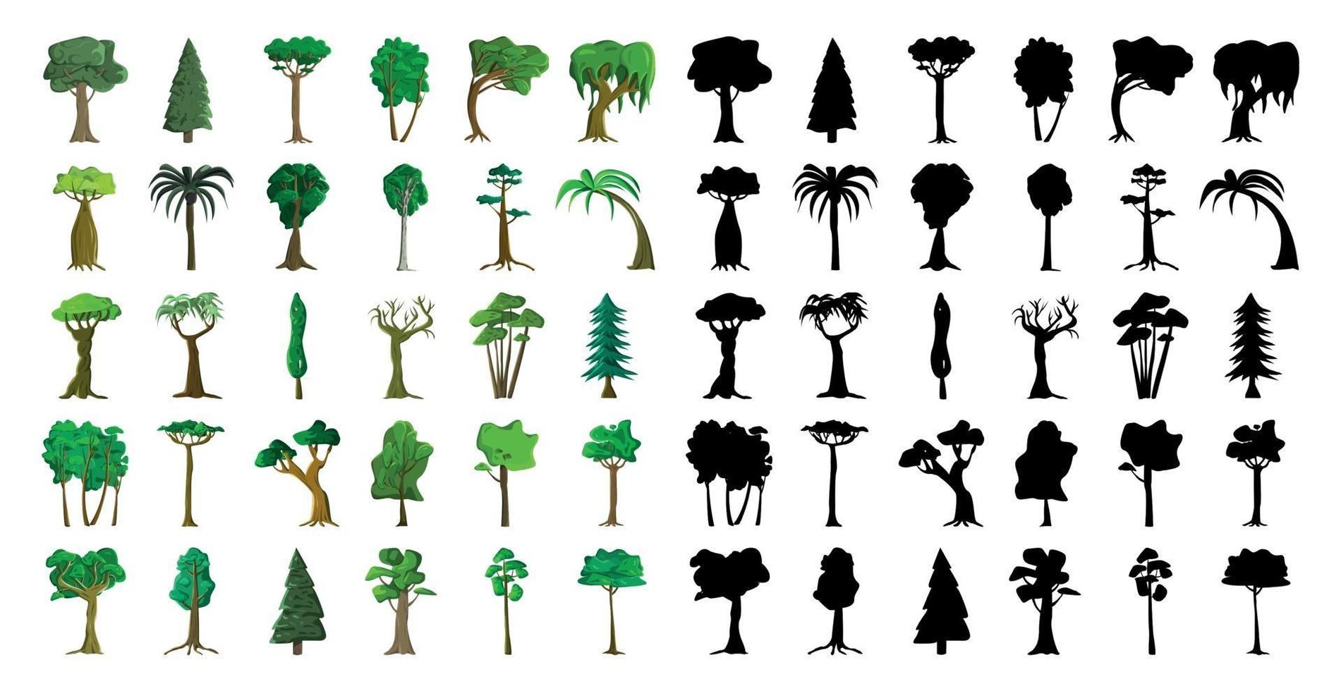 Seth schwarze Silhouetten und realistische Bäume vektor