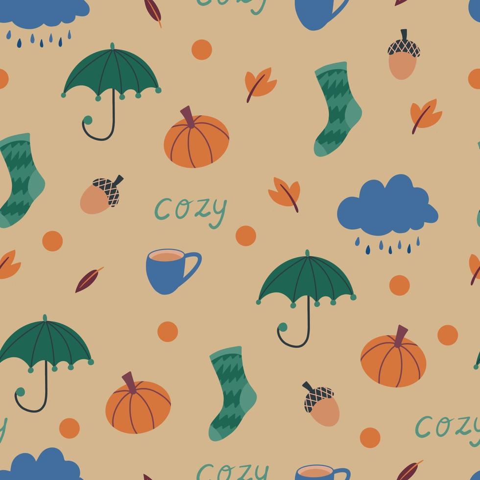 süße Herbst nahtlose Muster mit handgezeichneten Herbst gemütliche ClipArt vektor