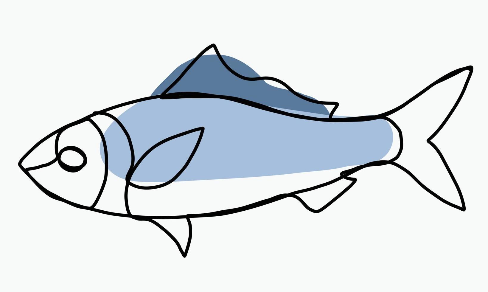 Gekritzel Freihandskizze kontinuierliche Zeichnung von Fischen. vektor