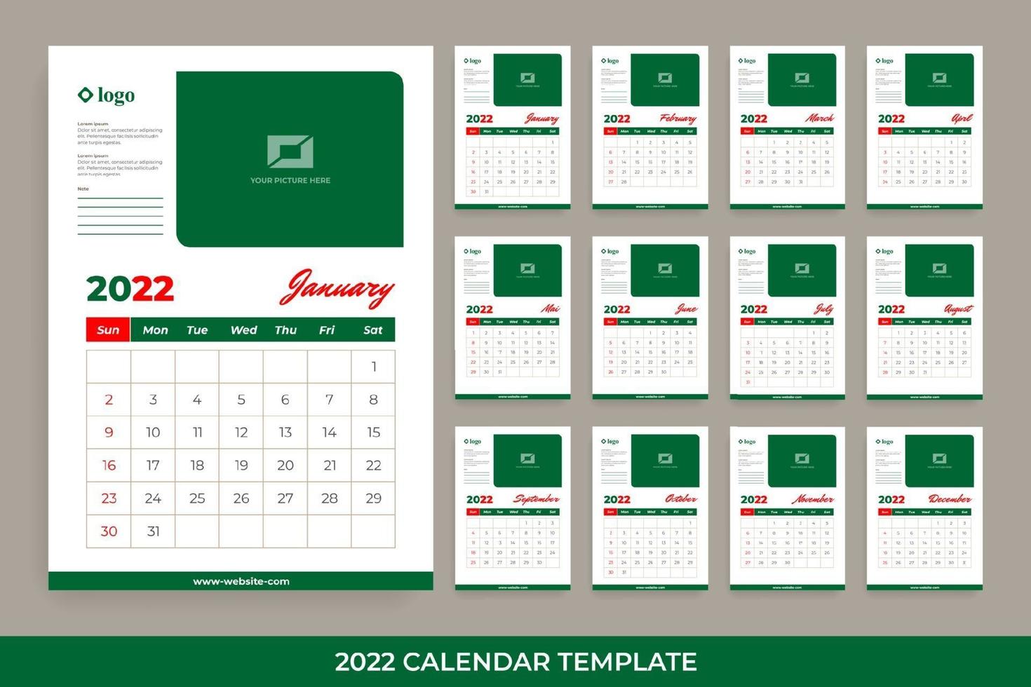 2022 Tischkalender im flachen Design vektor